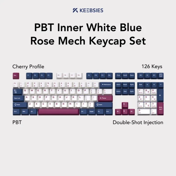 PBT Inner White Blue Rose Mech Keycap Set
